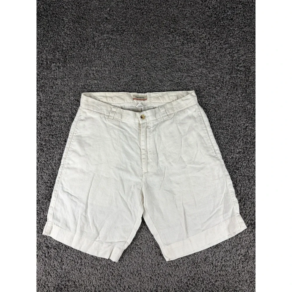 Barry Bricken Mens 100% Linen Shorts Size 33 Cream Off White Flat Front Summer
